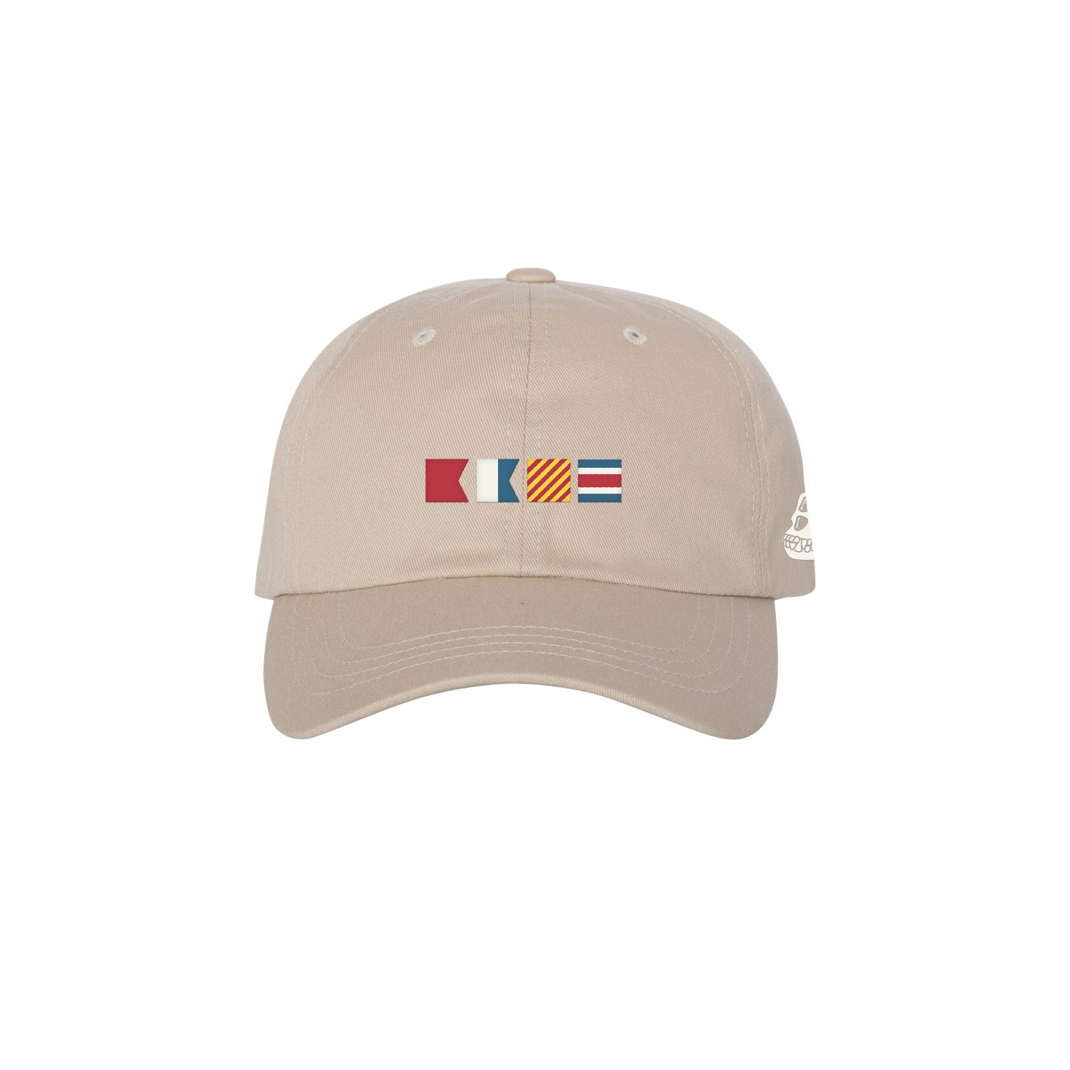Yacht Flag Hat Beige cap with a logo on a white background